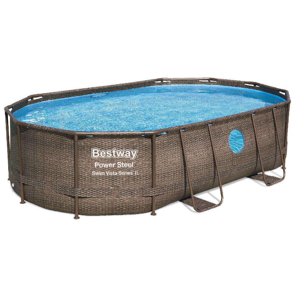 Каркасный бассейн Bestway Ротанг 56946 (488х305х107 см) с песочным фильтром, лестницей и защитным тентом